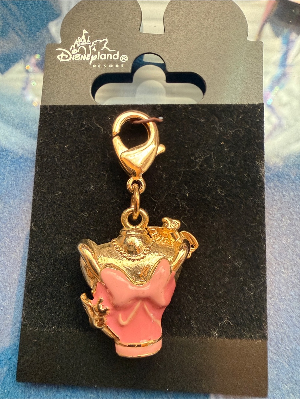 Disney Gold and Pink Teapot Charm Keychain